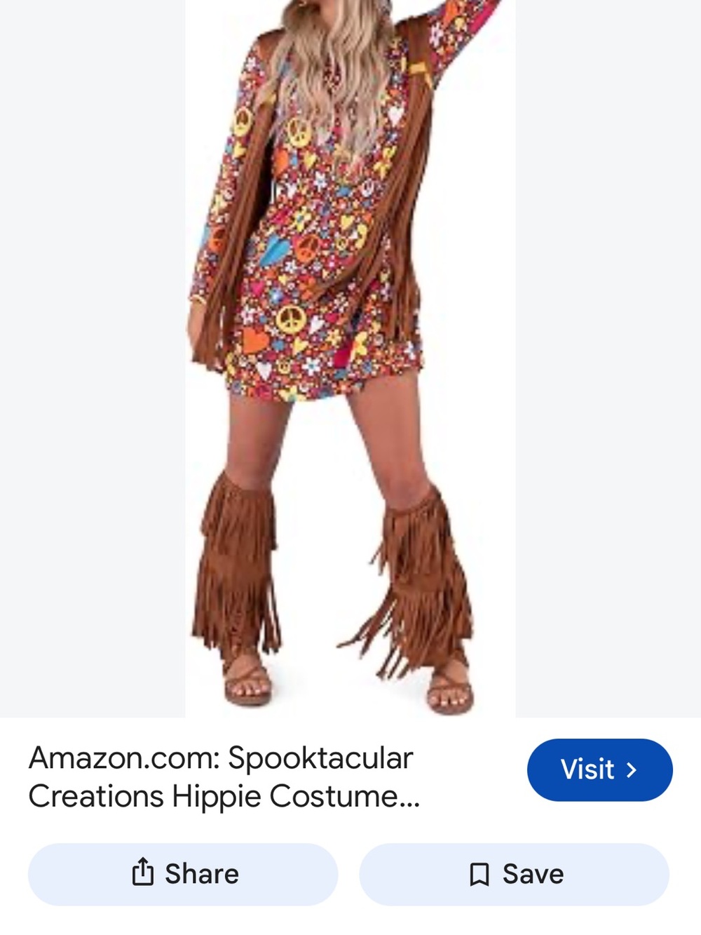 Spirit Brown Floral Retro Hippie Costume with Fringe Boots